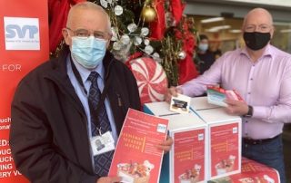 Brian Mc Avoy SVP & Terry Mulkerns launch the St Vincent de Paul Christmas Appeal at Mulkerns